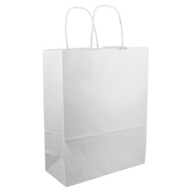 Papírové Tašky Kraft Bílá s Ouškems 100g/m² 25+11x31cm (200 Ks)