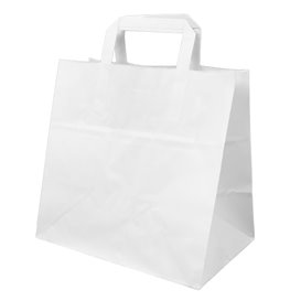 Papírové Tašky Bílá s Plochým Ouškem 70g/m² 26+18x26cm (50 Ks)