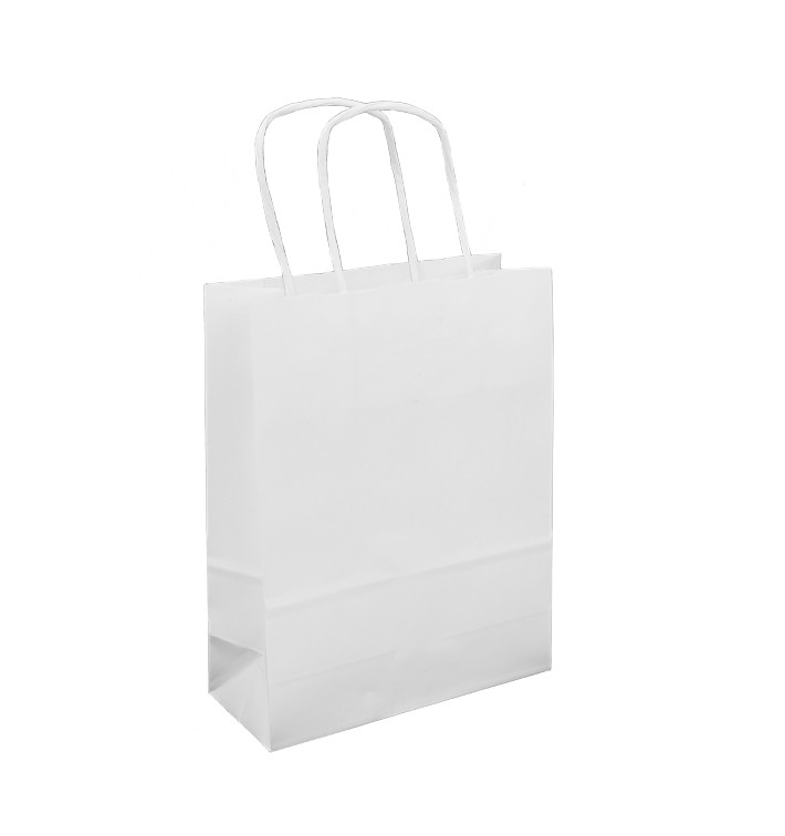 Papírové Tašky Kraft Bílá s Ouškems 100g/m² 18+8x24cm (25 Ks)