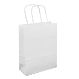 Papírové Tašky Kraft Bílá s Ouškems 100g/m² 18+8x24cm (300 Ks)