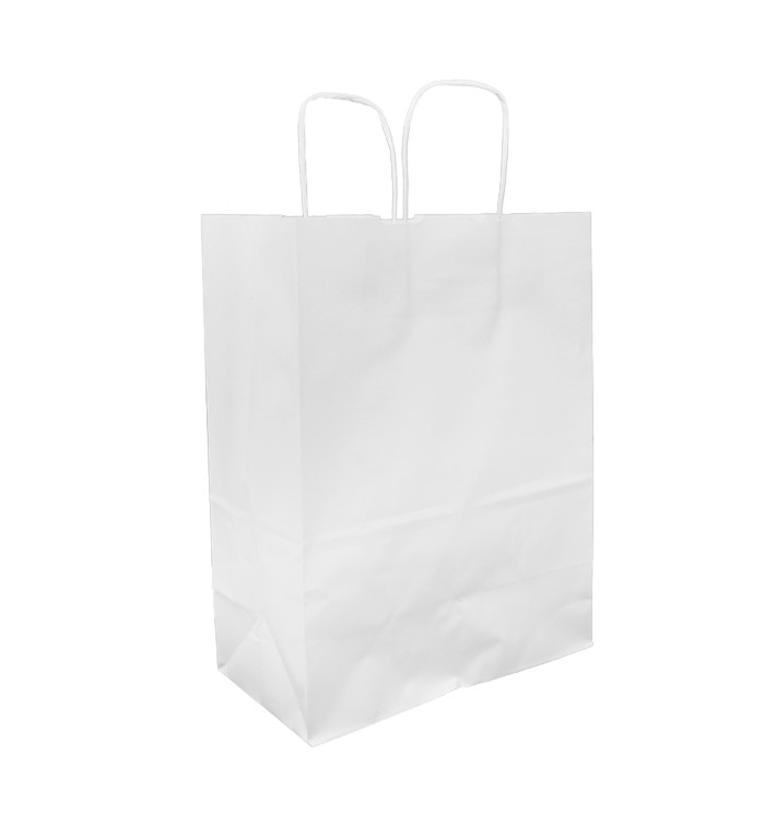 Papírové Tašky Kraft Bílá s Ouškems 100g/m² 25+13x33cm (200 Ks)