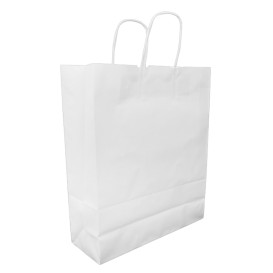 Papírové Tašky Kraft Bílá s Ouškems 100g/m² 32+12x41cm (25 Ks)