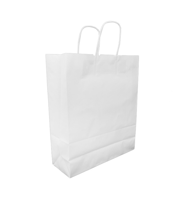 Papírové Tašky Kraft Bílá s Ouškems 100g/m² 32+12x41cm (25 Ks)