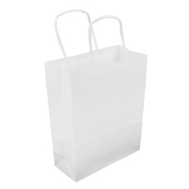 Papírové Tašky Kraft Bílá s Ouškems 100g/m² 18+8x24cm (300 Ks)