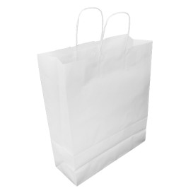 Papírové Tašky Kraft Bílá s Ouškems 100g/m² 32+12x41cm (25 Ks)