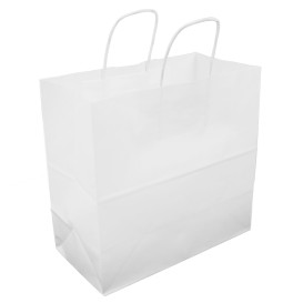 Papírové Tašky Kraft Bílá s Ouškems 100g/m² 27+14x26cm (25 Ks)