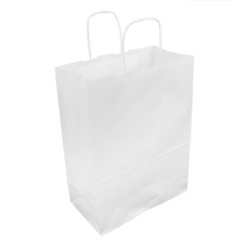 Papírové Tašky Kraft Bílá s Ouškems 100g/m² 25+13x33cm (200 Ks)