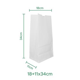 Papírové Sáčky bez Plochým Kraft Bílá 60g/m² 18+11x34cm (500 Ks)