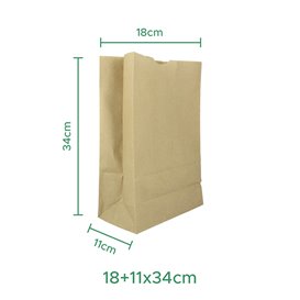 Papírové Sáčky bez Plochým Kraft 60g/m² 18+11x34cm (500 Ks)