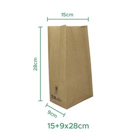 Papírové Sáčky bez Plochým Kraft 50g/m² 15+9x28cm (25 Ks)