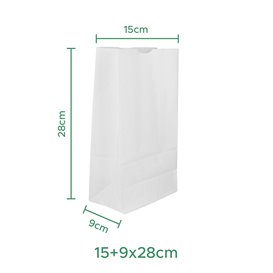 Papírové Sáčky bez Plochým Kraft Bílá 50g/m² 15+9x28cm (1.000 Ks)