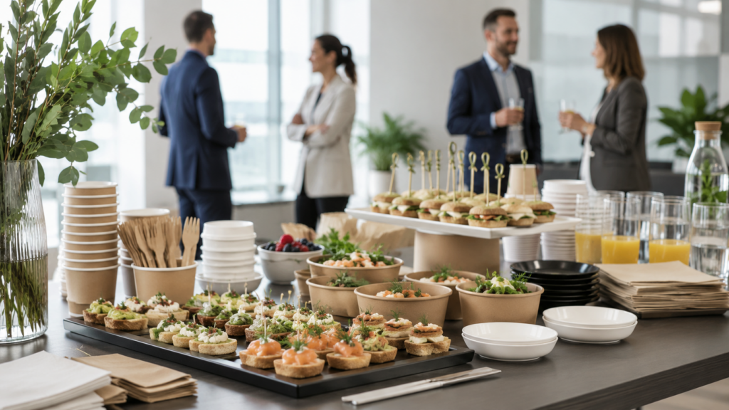 Catering pro firmy s nádobím pro pracovní schůzky a firemní akce