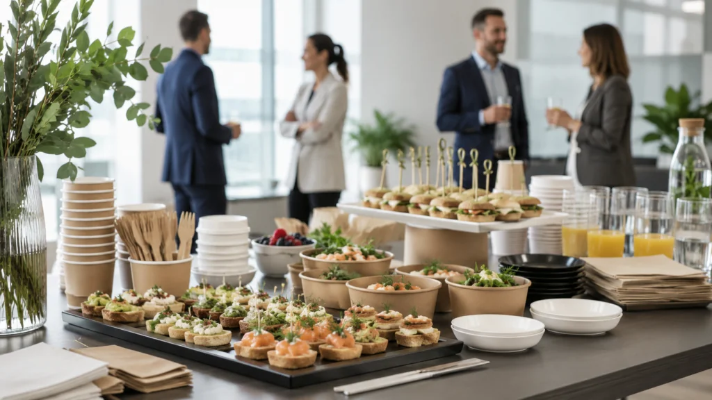 Catering pro firmy s nádobím pro pracovní schůzky a firemní akce