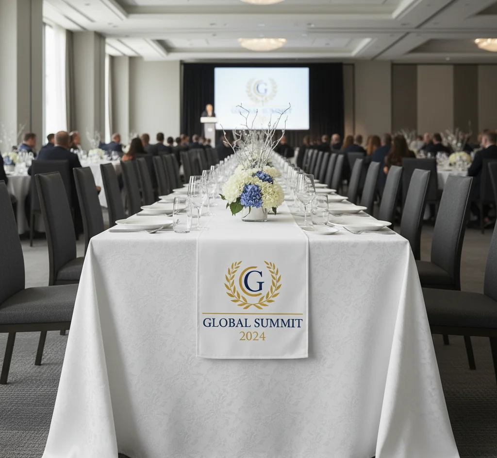 Personalizované ubrusy na akce: tvoje značka uprostřed každého stolu