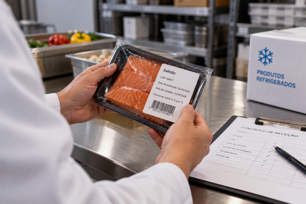 Verificação de lote, validade e conservação de salmão nos tipos de rastreabilidade alimentar